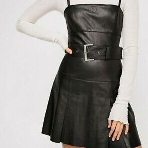Free People Black Pleated Vegan Leather Mini Dress